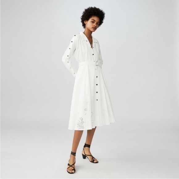 Maje Renaline White Cotton T-Shirt Midi Dress Size 2 US Medium - Picture 1 of 13